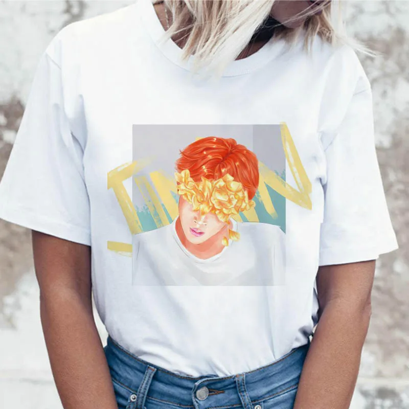 Jungkook Kpop футболка Suga J Hope Женская Jin JIMIN V Топ Футболка для K Pop корейские модные футболки забавные женские футболки K-pop - Цвет: 1248