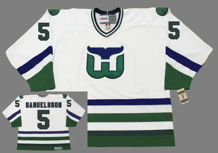 

#5 Ulf Samuelsson Hartford Whalers MEN'S Hockey Jersey Embroidery Stitched Customize any number and name