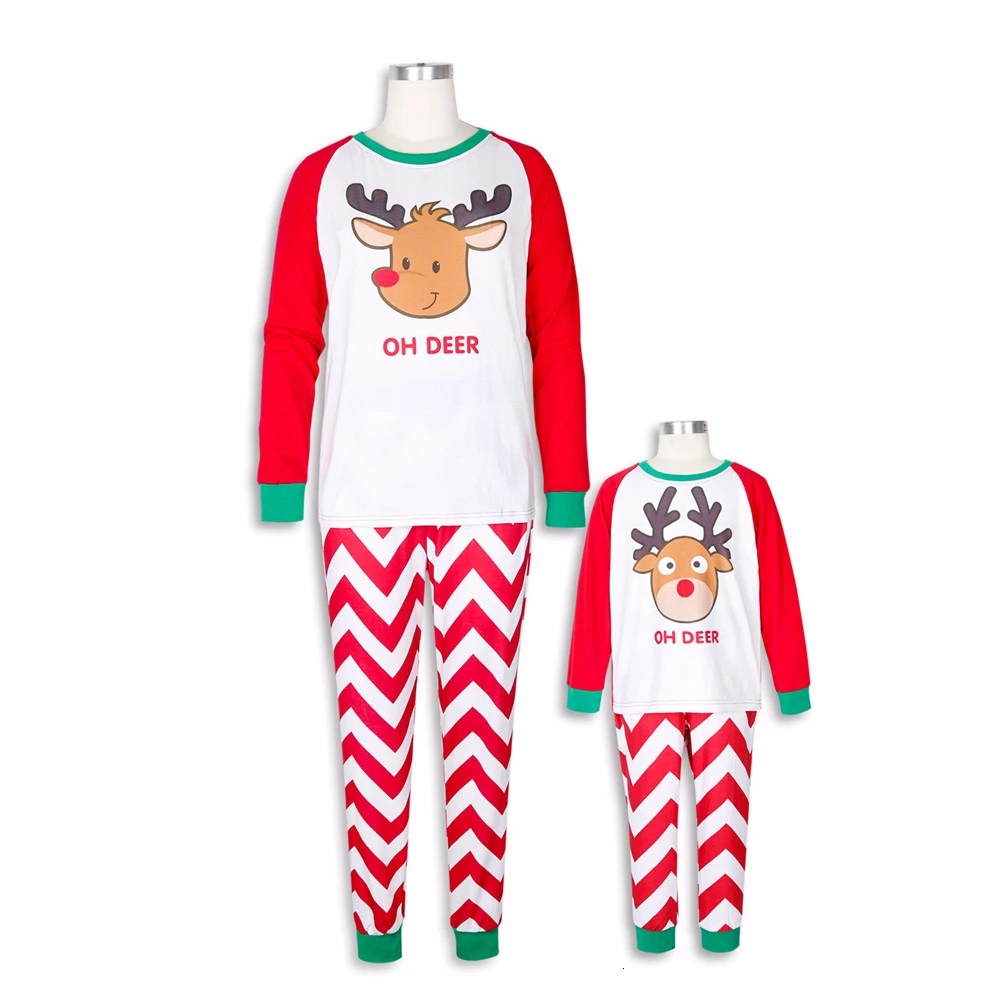 Cotton Xmas Moose Christmas Family Matching Pajamas Set Adult Kids Cute Cartoon Print Sleepwear Pjs Nightwear Party Clothing | Мать и