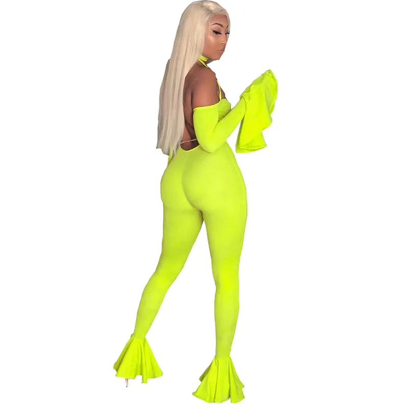 Женский комбинезон с открытой спиной и рукавами-грибками сексуальные