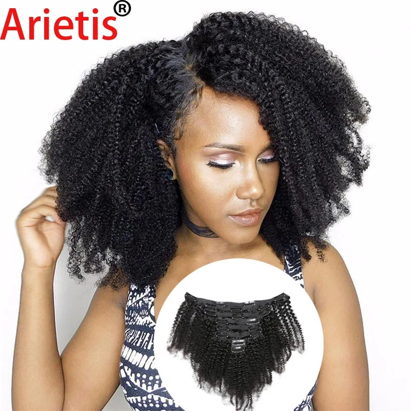 

Arietis Hair Brazilian 8-22inches 120gram Afro Kinky Curly Clips Hair Extension 8 Pieces 100% Remy Human Hair For White Women