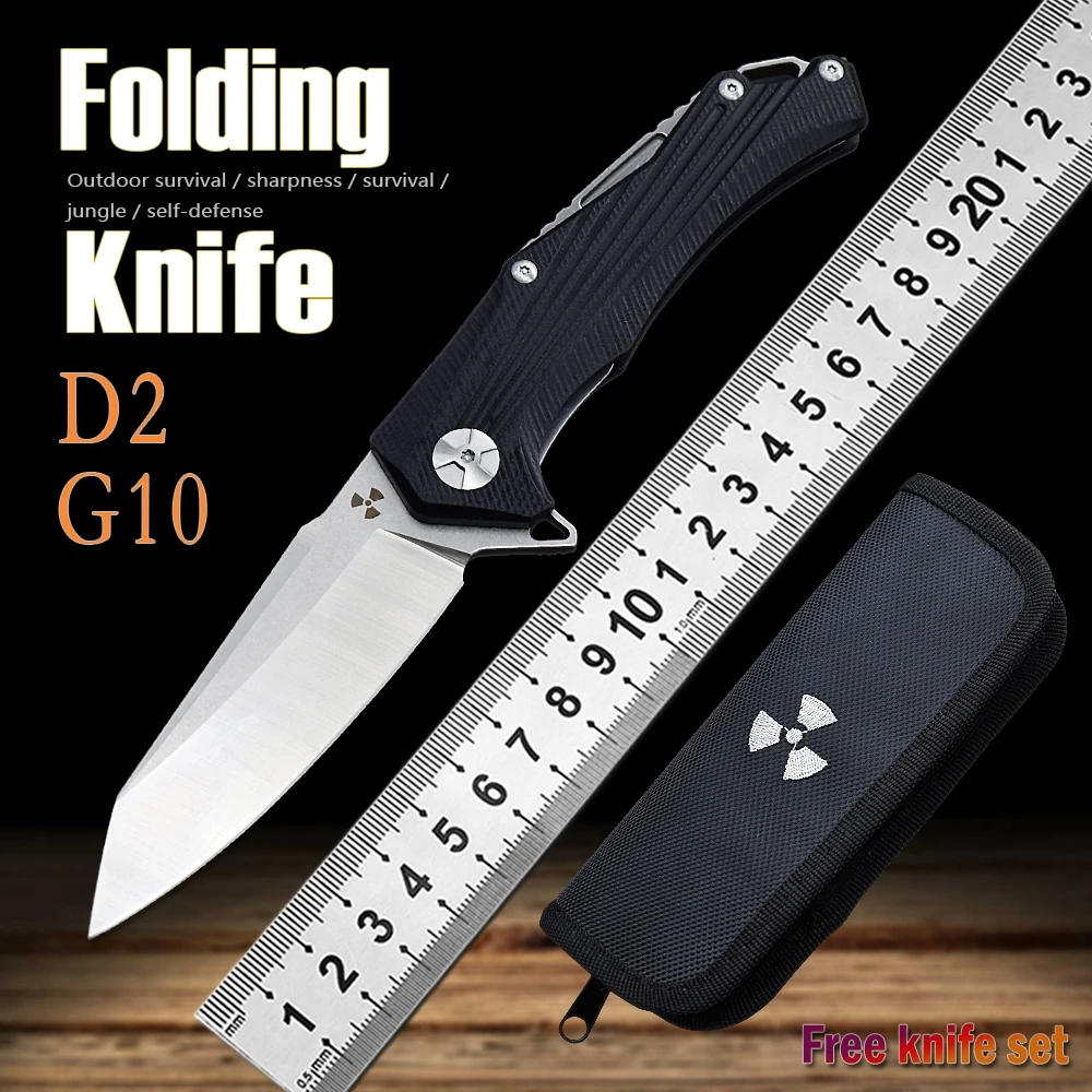

G10 Handle D2 Steel High Hardness Outdoor Pocket EDC Self-Defense Jungle Hunting Sharp Kitchen Folding Utility Knife