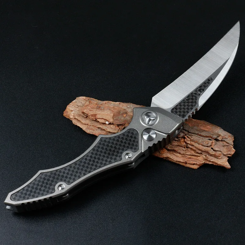 Online Pisau Lipat Luar Ruangan Penerbangan Aluminium Serat Karbon Menangani Tajam 5cr15 Pisau Baja Berkemah Survival Pisau Taktis Alat EDC