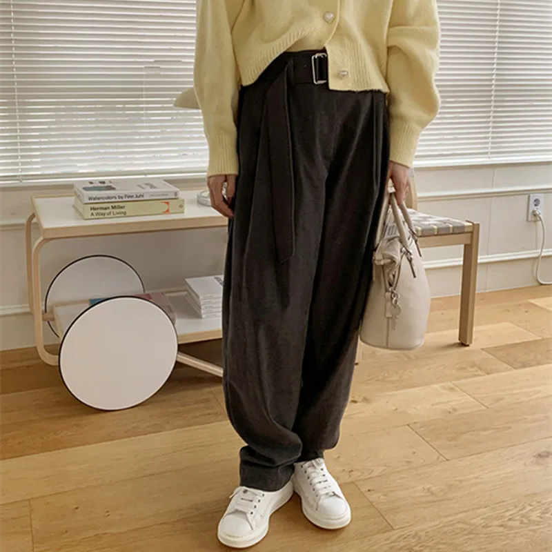 

OL Elegant Minimalist High Waist Straight Pants Women 2021 New Spring Autumn Chic Solid Casual Pants Trousers with Belt
