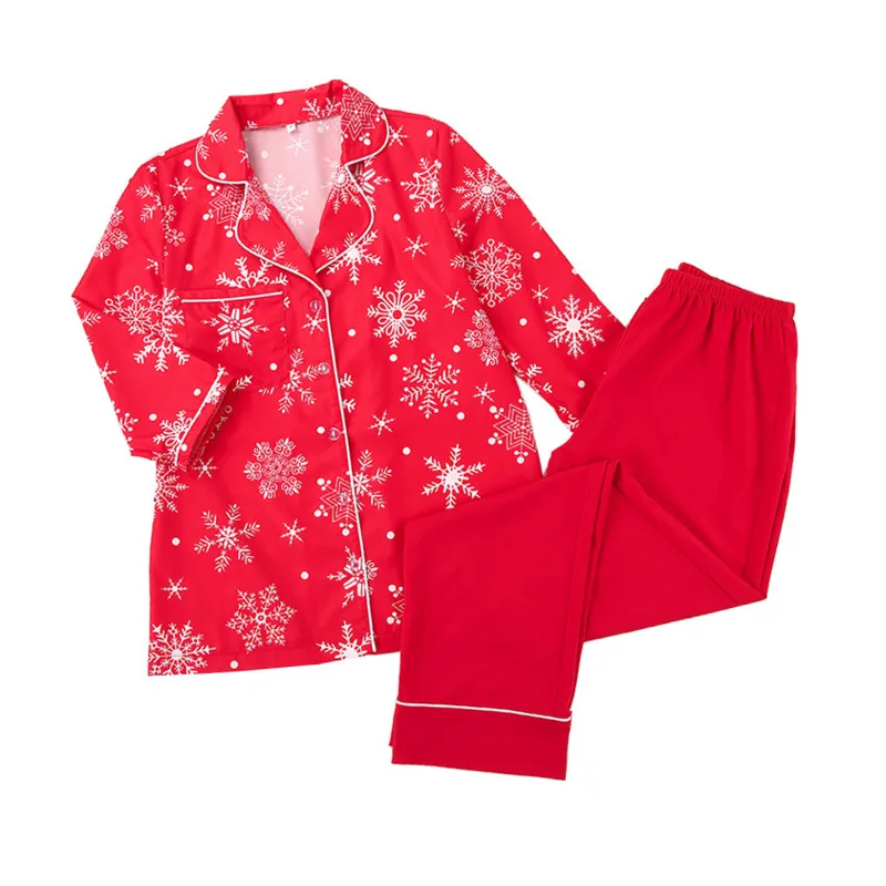 

Snow Pattern Cute Pajamas Set Women Print Sleepwear Winter Home Suit Pocket Warm Loungewear Two Piece Sets Female Sleepwear