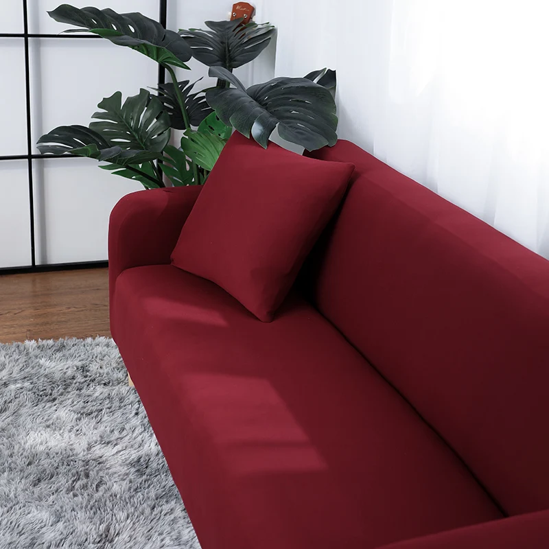 95% Polyester Fiber Solid Color Red Sofa Set Double-seat Couch Cover Stretch Covers For Living Room Flexible Comfortable | Дом и сад