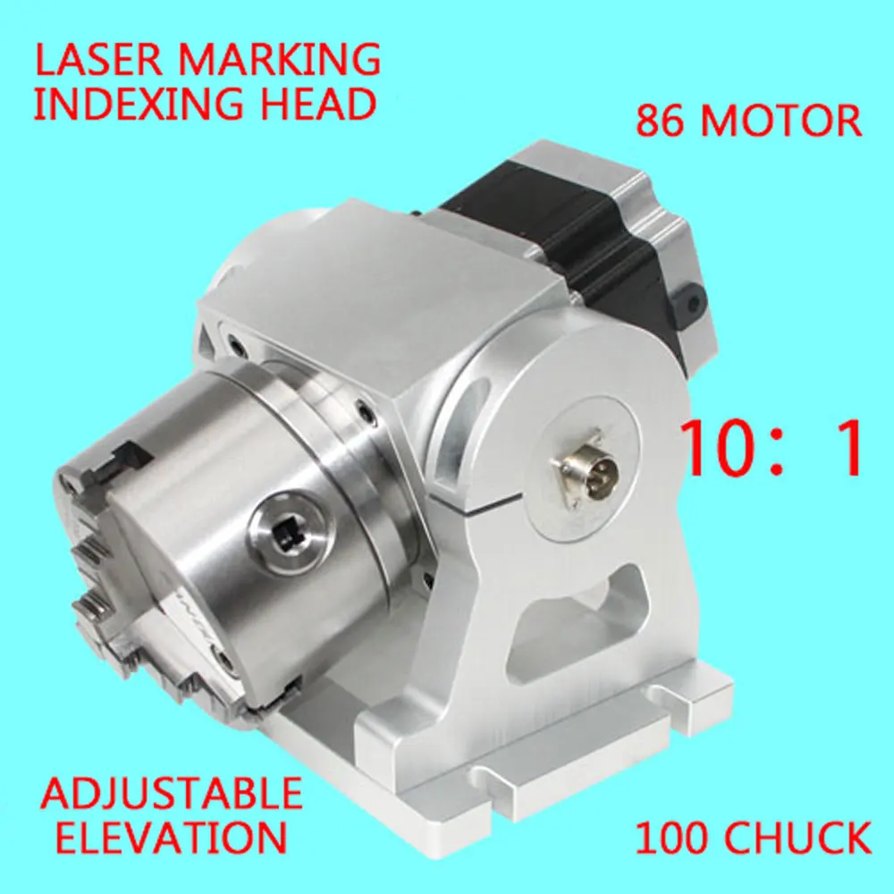 

CNC indexing head Laser marking machine A axis Fourth axis Adjustable elevation angle Planetary deceleration Three-jaw chuck
