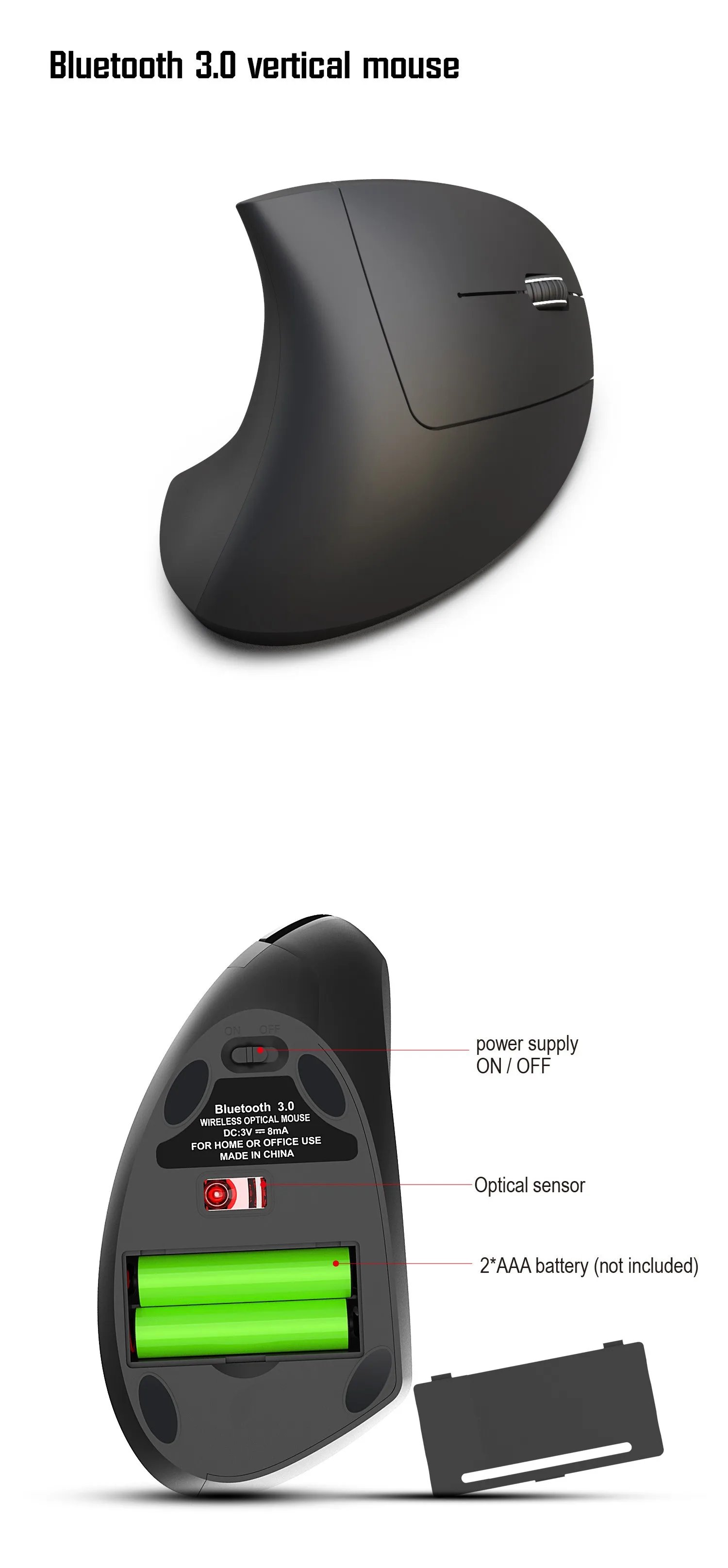 2400 dpi Беспроводная оптическая мышь Bluetooth 3,0 приемник эргономичная мышь 2,4 ГГц USB перезаряжаемая мышь для ПК ноутбука для геймера