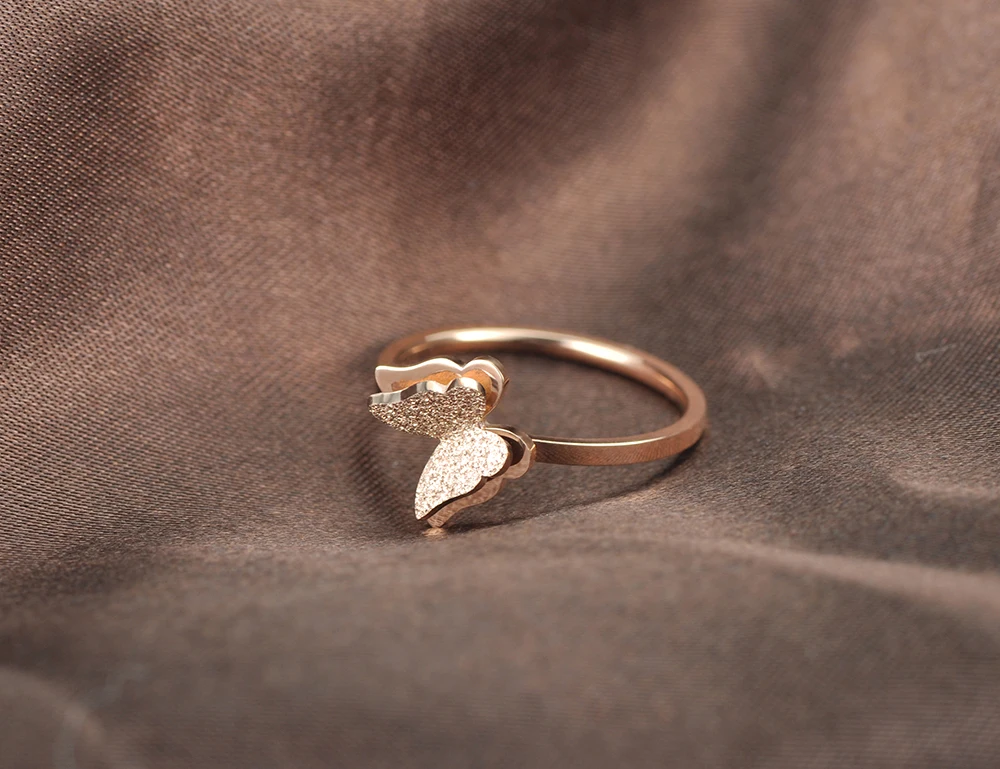 Обручальные кольца JeeMango Scrub с 3D бабочкой розовое золото ювелирное изделие от