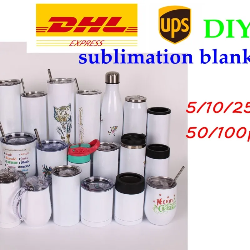 

DHL 10/25/50PCS 12oz 20oz 30 oz double walled stainless steel insulate sublimation blanks straight skinny tumbler cup with straw