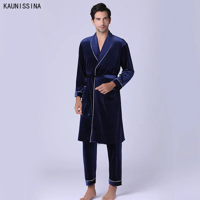 

Пижамный комплект мужской из двух предметов, длинное кимоно, халаты, одежда для сна, домашняя мягкая удобная одежда для сна, зимняя одежда