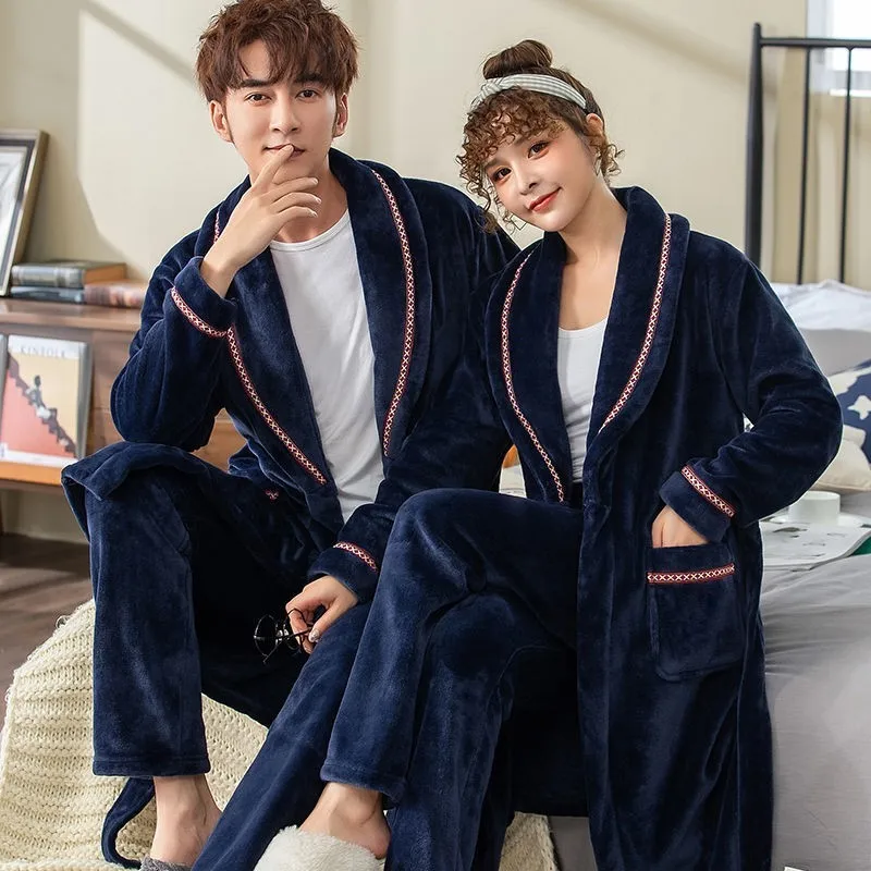 Фланелевый костюм халат для влюбленных зимний теплый Свадебный и штаны комплект