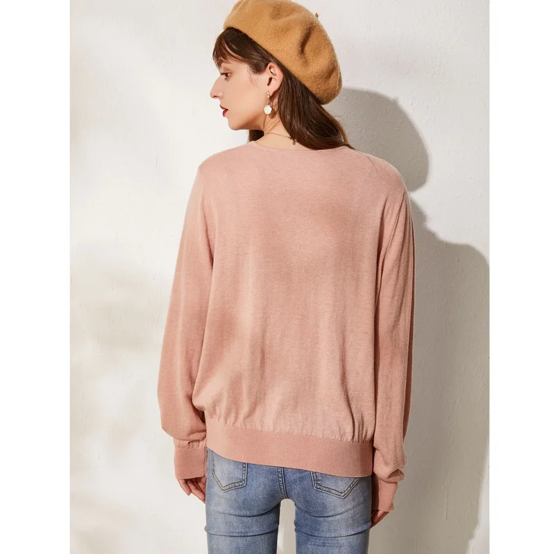 SuyaDream/женский шерстяной пуловер однотонный розовый свитер с v-образным вырезом 2019