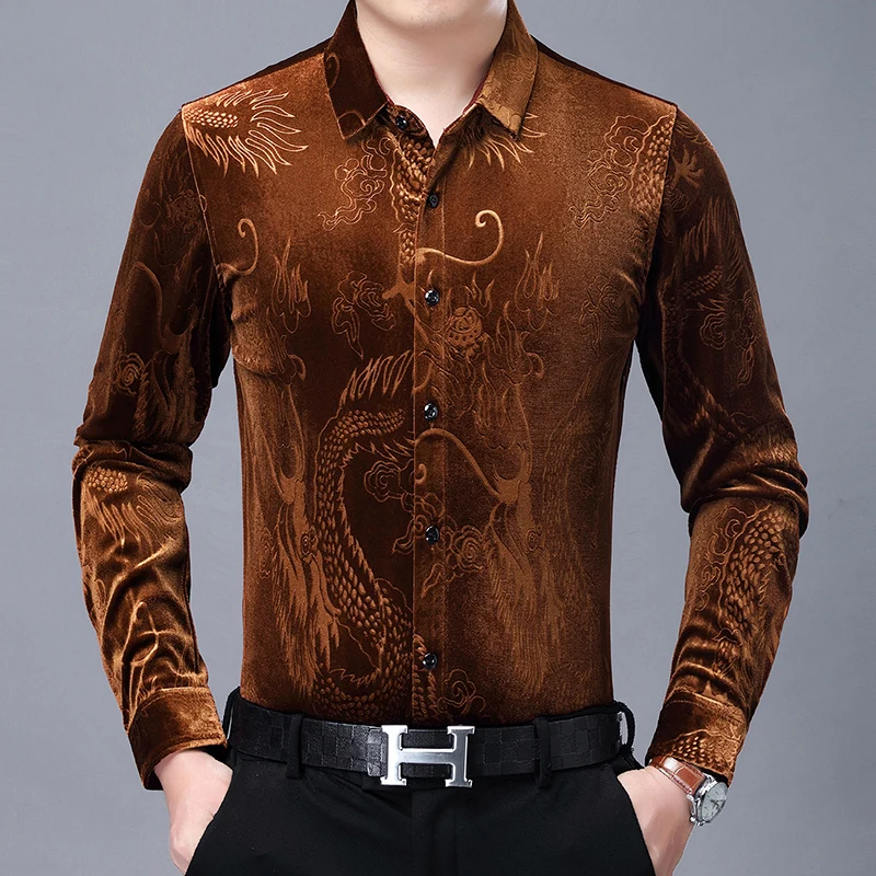 Father Collar Male Dress For Stout Fat Velour Winter Blouse With Dragons For Mens Flannel Black Shirts