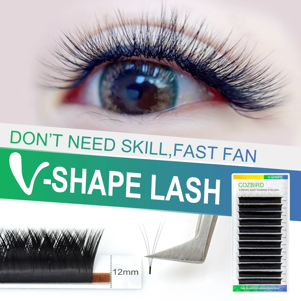 

COZBIRD V Shape Long Eyelash Extension 0.05 Fast Easy Fanning Volume Y Lash YY Flase Eyelashes Makeup Tool