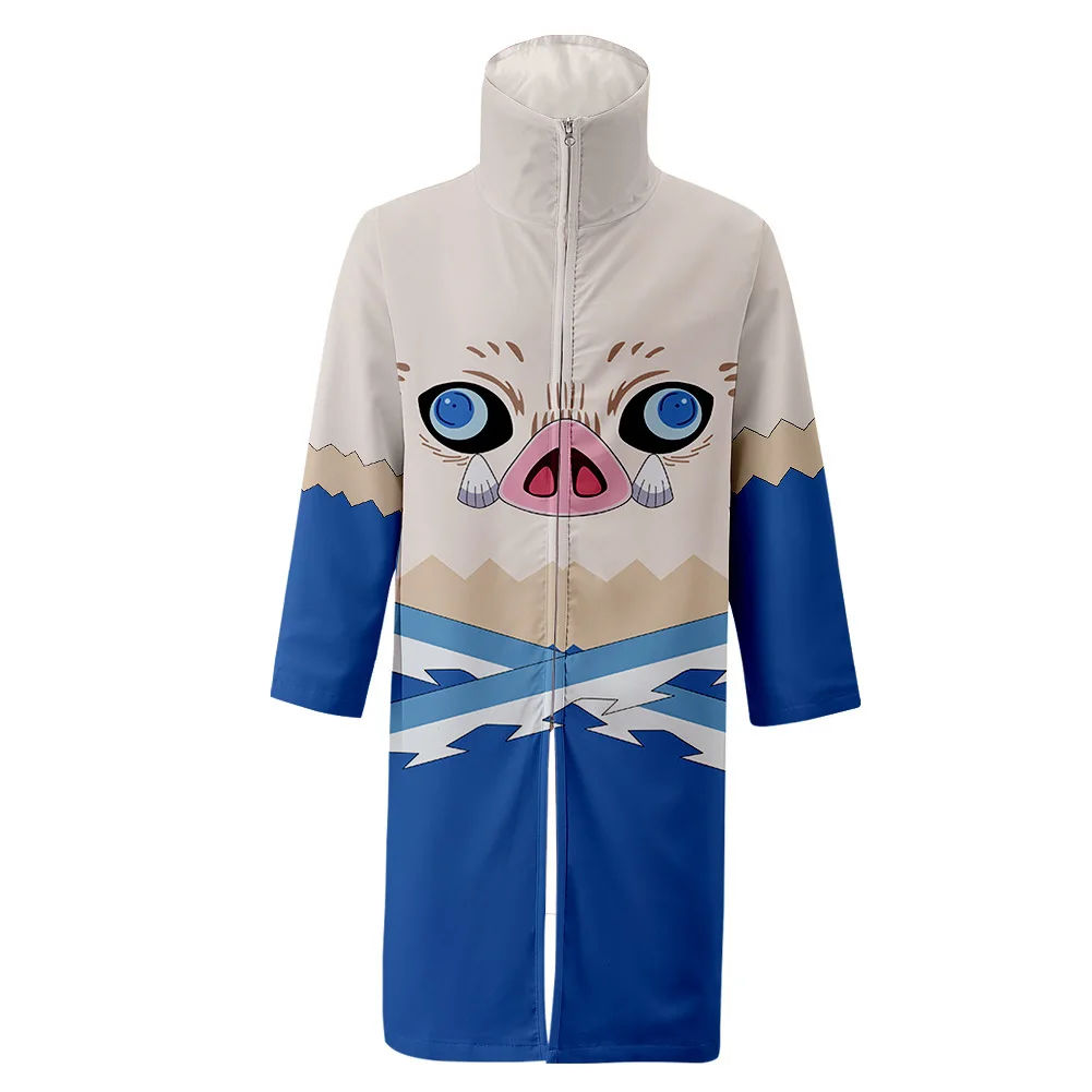

Anime Demon Slayer Hashibira Inosuke 3D Printed Cosplay Costume Stand Collar Coat Robe