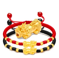 1pcs 999 24k yellow gold bracelet genuine gold pixiu weave diy red rope for women female s lucky baby knitted