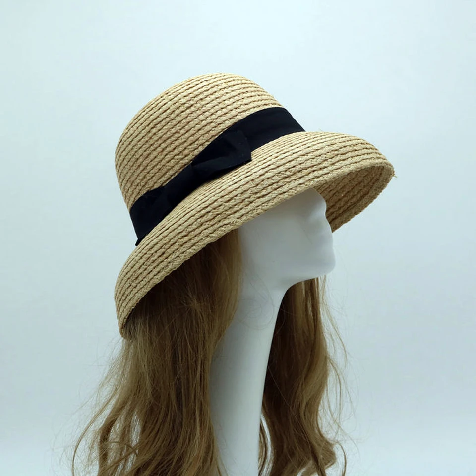Панама из рафии женская Элегантная Модная плетеная шляпа с бантом ручной работы