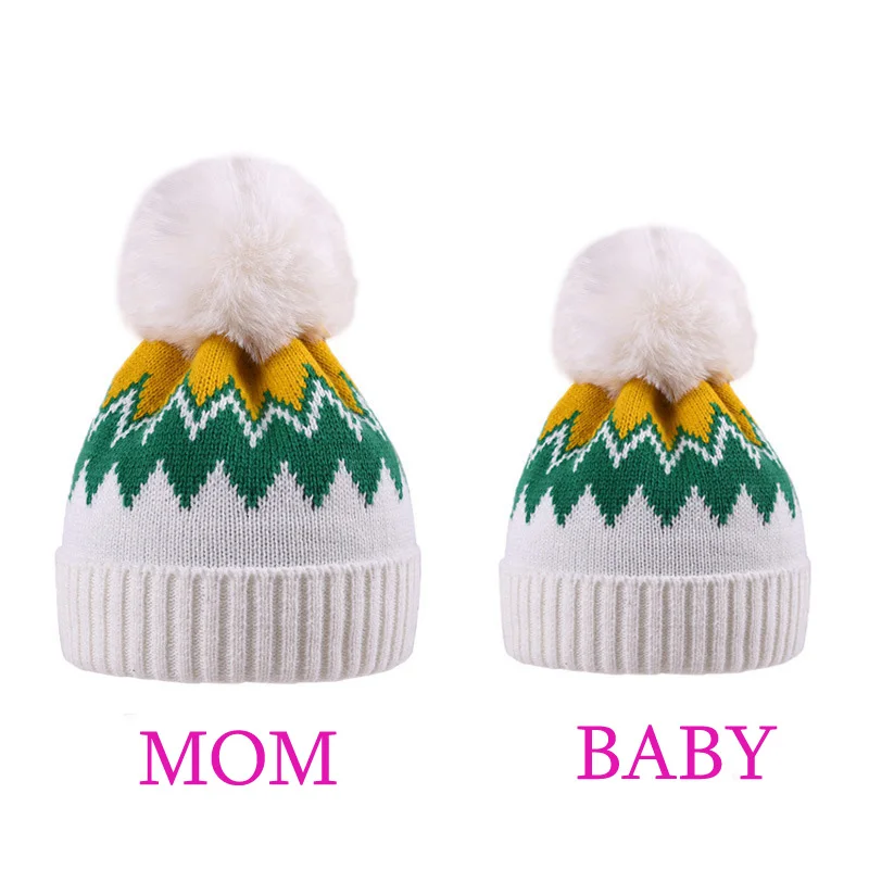 Шапка для родителей и детей зимняя теплая мягкая вязаная шапка мамы ребенка