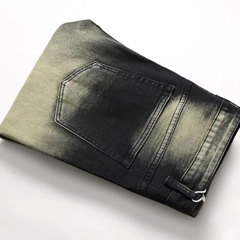 

2021 New Cross Border Supply Men's Elastic Pierced Jeans Two Color Color Men's Jeans Pants