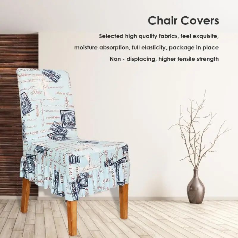 

London Style Elastic Chair Cover Thin Seat Case Ruffled Hem for Home Hotel