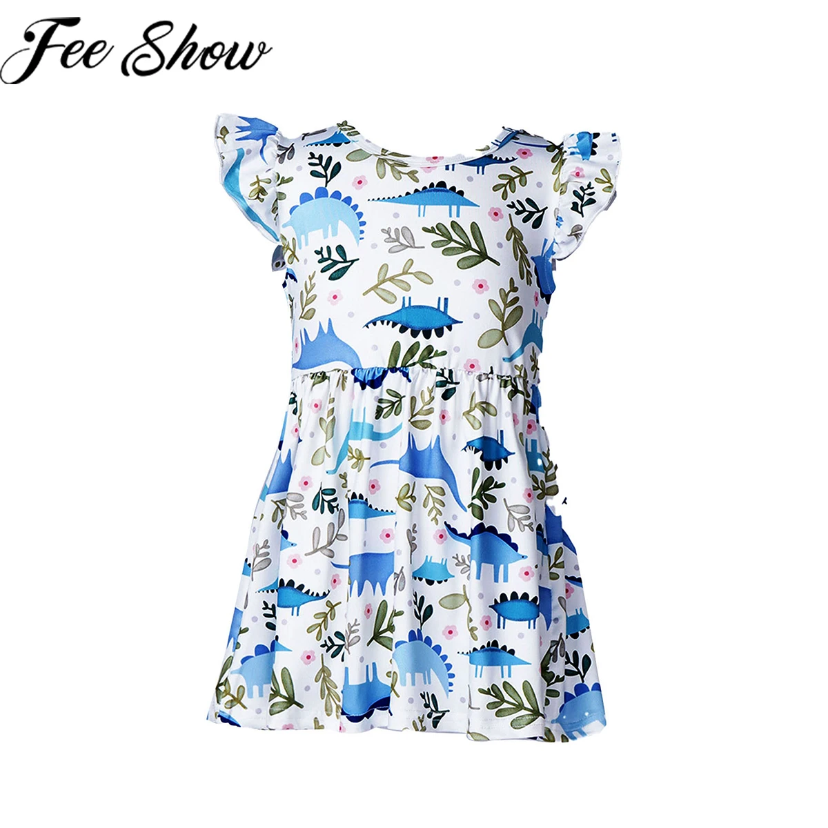 

Summer Kids Girls Dress Cartoon Animal Print Casual Flying Sleeve Party Princess A-line Dress Children's Baby Kids Girl Clothing
