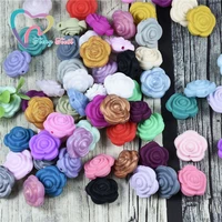 30pcs mini rose silicone flower baby teether beads bpa free newborn teething necklace accessory diy infant nipple pacifier chain
