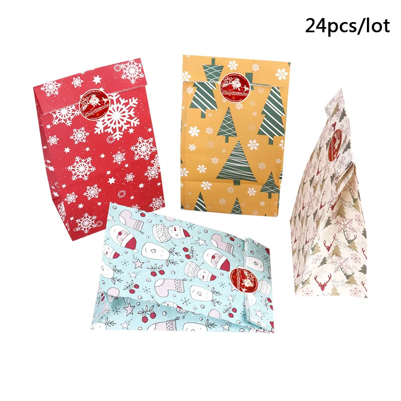 24pcs paper bag F Веселые рождественские подарочные сумки Рождественская елка пластиковая упаковочная сумка Снежинка коробка с рождественскими конфетами новогодний спрос среди детей сумка Noel Navidad - Цвет: 24pcs paper bag F