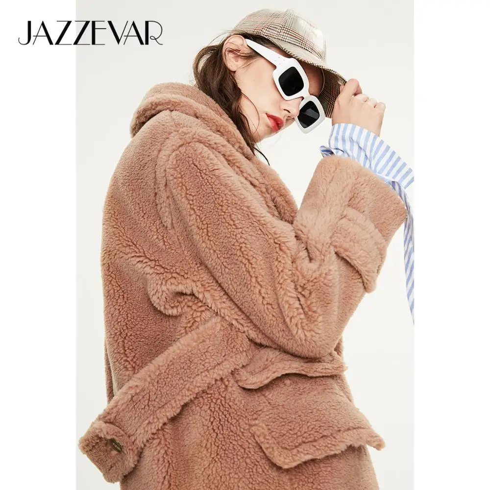 JAZZEVAR Зимнее новое поступление пальто с мехом женская верхняя одежда свободная модный стиль длинное теплое пальто K9062