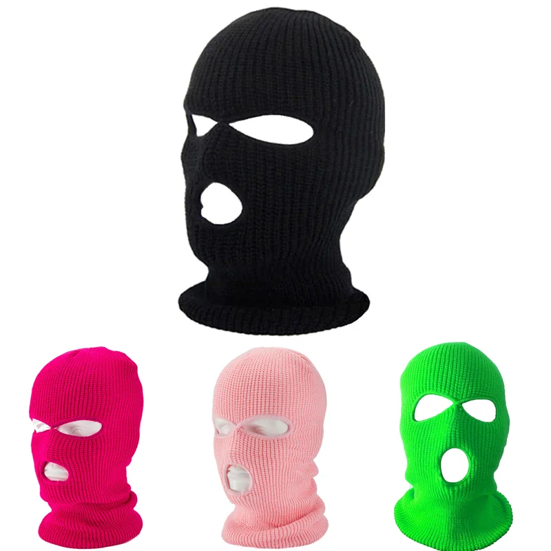 

Winter Warm Full Face Cover Motorcycle Ski Mask Hat 3 Holes Balaclava Army Tactical CS Windproof Knit Beanies Hat Running Caps