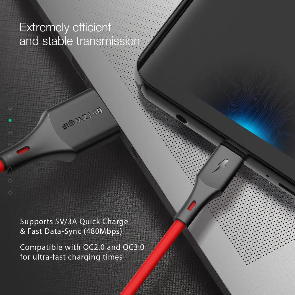 BlitzWolf 3A USB Type C кабель передачи данных для быстрой зарядки 3 фута/0 9 м