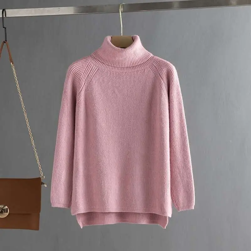

Women Winter Warm Thick Knitted Turtleneck Irregular Sweater Jumper Long Sleeve Casual Basic Pullovers Knitwear