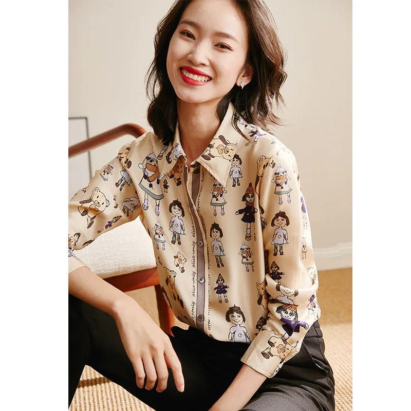 Женская офисная блузка Boollili из натурального шелка с принтом весна-осень 2020 |