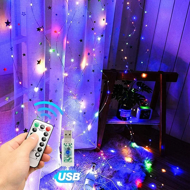 

СВЕТОДИОДНАЯ Гирлянда-занавеска, 3 м, USB, Рождественская сказочная гирлянда, уличная лампа для свадьбы, вечеринки, сада, гостиной, окна, украш...