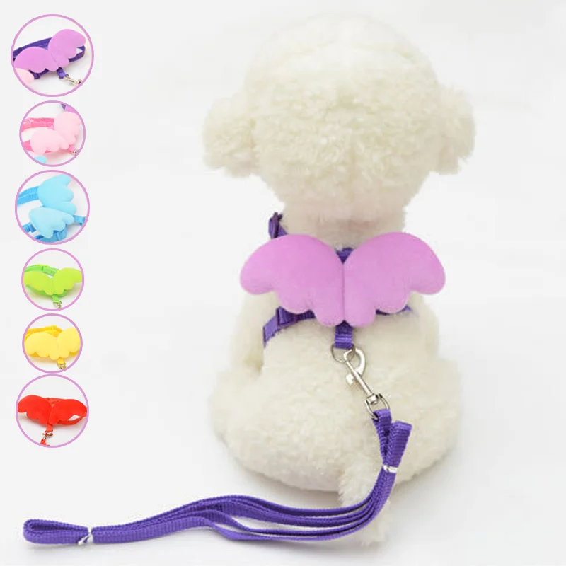 

Cute Small Pet Dogs Cats Leashes Collars Set Puppy Leads Angel Wing Design Adjustable Harness Pets Accessories