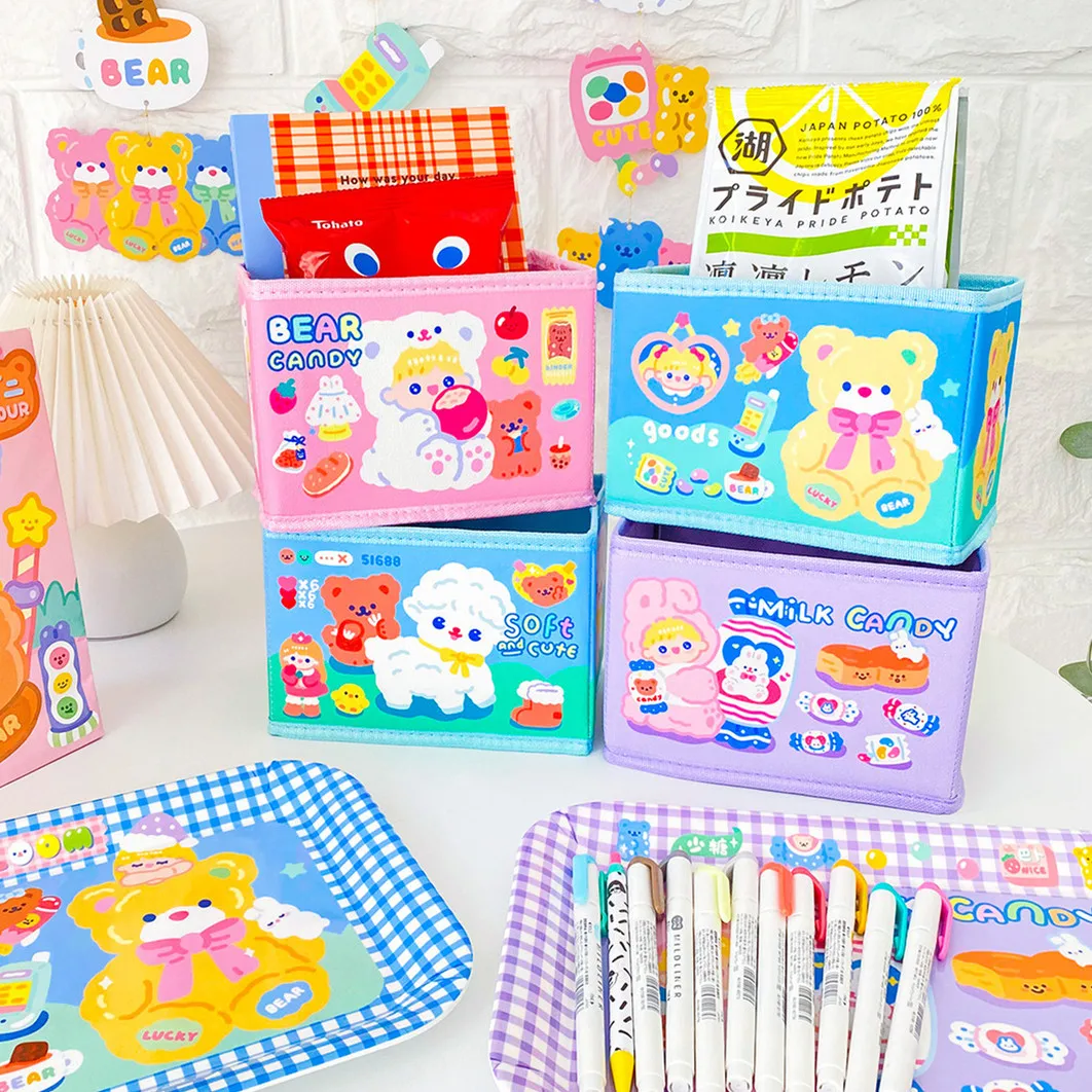 

2021 New Desktop Sundries Storage Case Bear Sheep Cartoon Girls Make Up Holder Student Pencil Pen Organizer Box Function