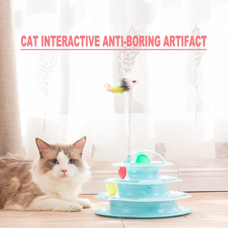 

Pets Interactive Toys Cats Four-tier Turntable Pet Training Intellectual Track Tower Funny Cat Toy Plate Colorful Balls 4 Levels