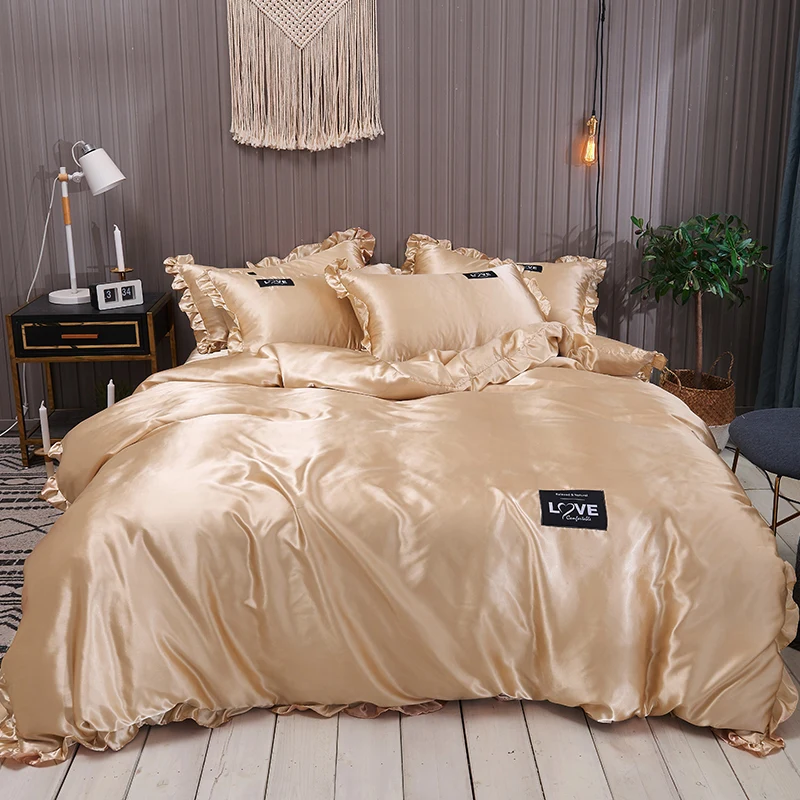 Роскошный комплект постельного белья из натурального шелкового атласа для
