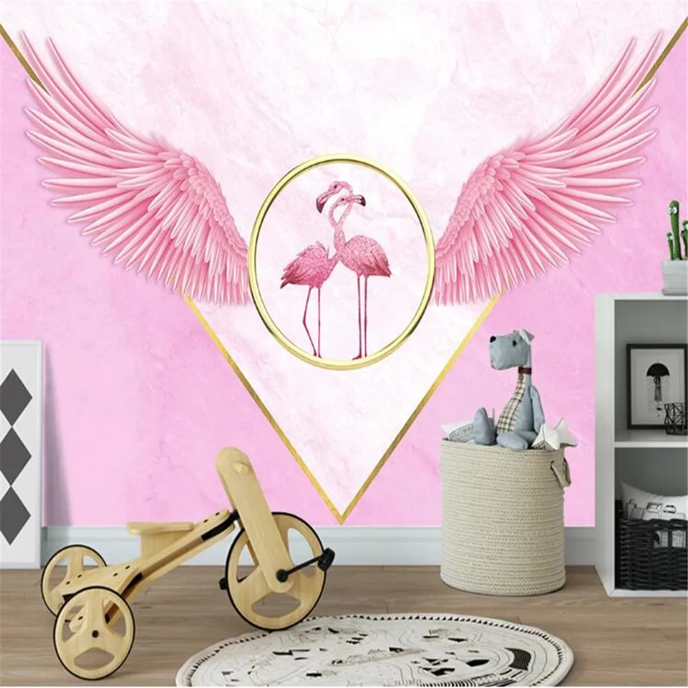 Милфи скандинавский простой маленький свежий розовый Фламинго крылья для