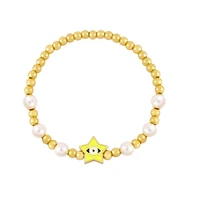 gold plated beaded pearl bracelet for women colorful enamel five pointed star evil eye bangle accessories for women jewelry gift