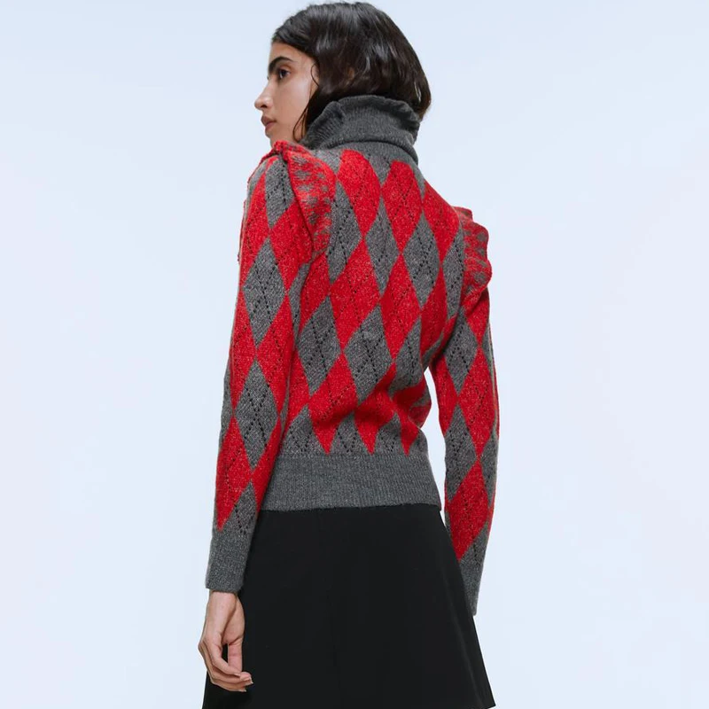 ZOEPO каскадные свитера с Аргайлом женская мода зимняя водолазка тонкий свитер