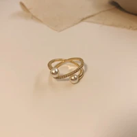 exquisite simple pearl cross opening ring lady index finger ring wedding engagement jewelry accessories gift for girlfriend