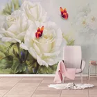 3D обои на заказ, современные белые розы, бабочки, цветы, фрески для гостиной, телевизора, дивана, спальни, фон для украшения стен, Papel De Parede