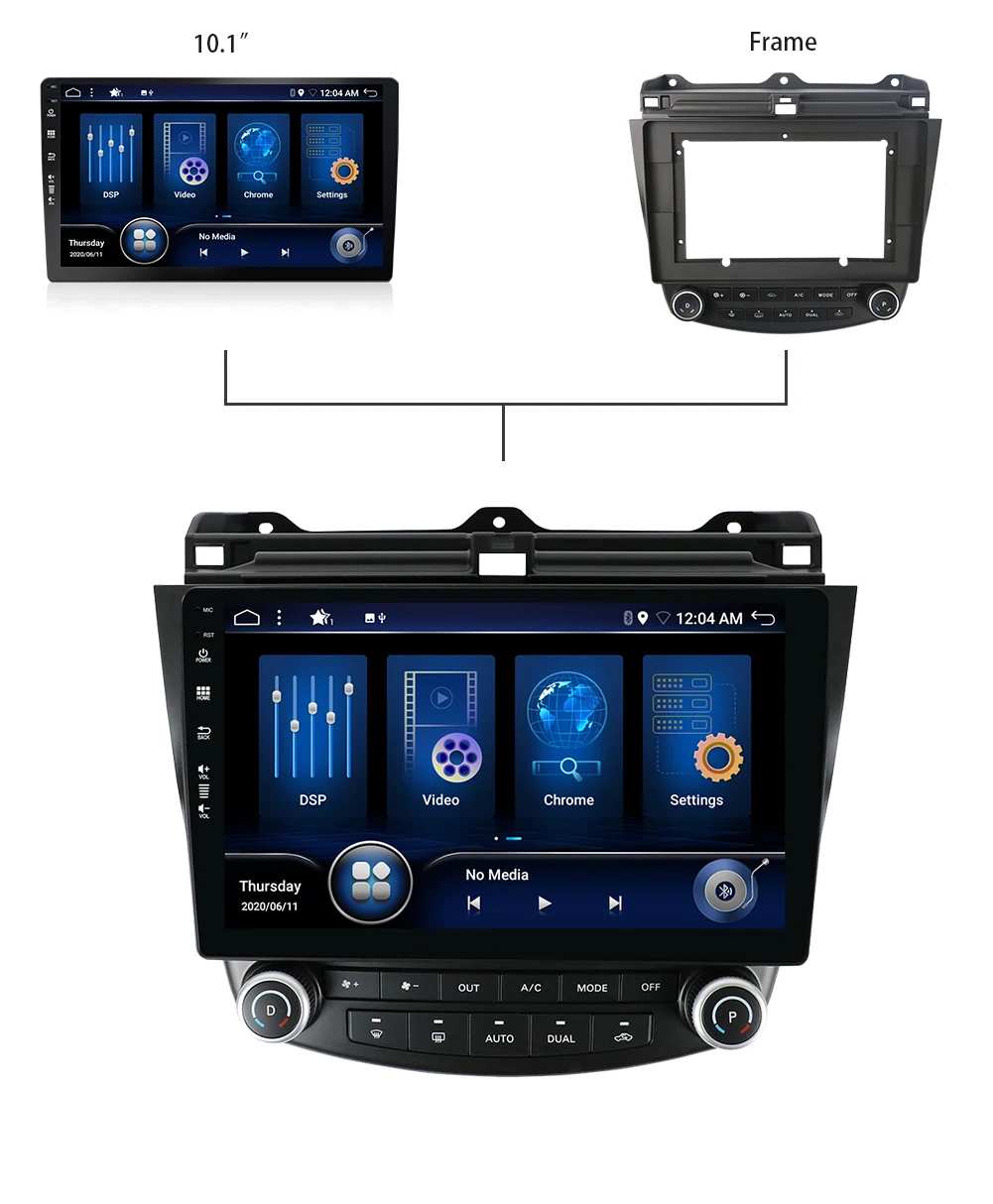 

2 Din Car Radio Stereo Android 10.0 For Honda Accord 2003-2008 GPS Navi WIFI USB RDS SWC FM AM BT MAP MIC DAB DSP Carplay 4G+64G