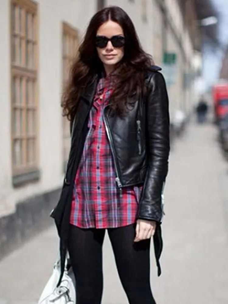 Женская моторная куртка из натуральной кожи с отложным воротником размеры 2xl