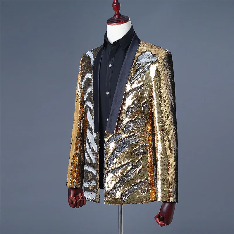 Разноцветный Мужской Блейзер золотой и серебряный блейзер с пайетками куртка