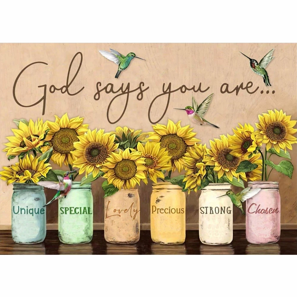 

DIY 5D Diamond Painting Kits Vase Bird Sunflower Text Good Diamond Embroidery Scenery Painting Art Home Decoration