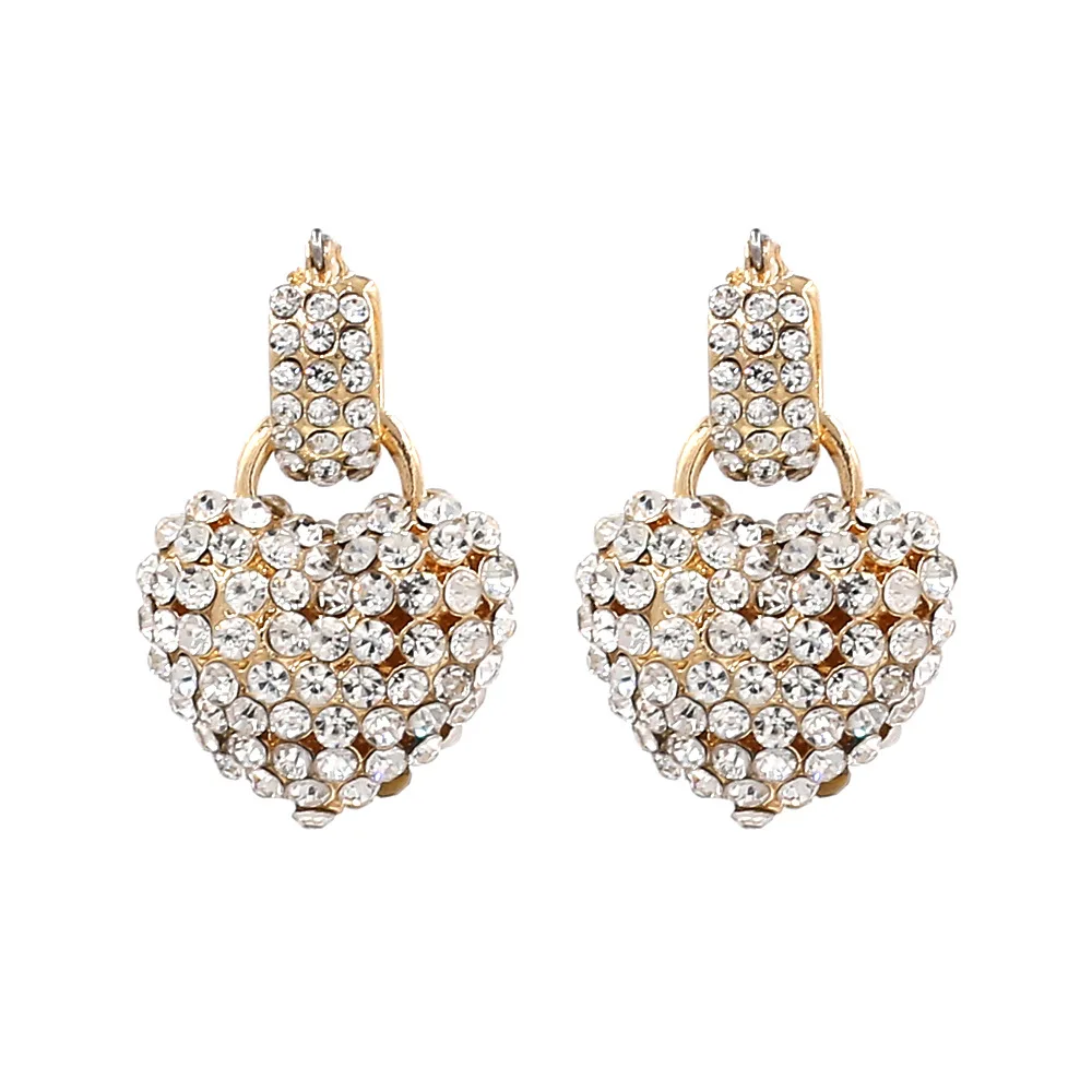 Женские серьги с кристаллами в форме сердца элегантные висячие стиле бохо