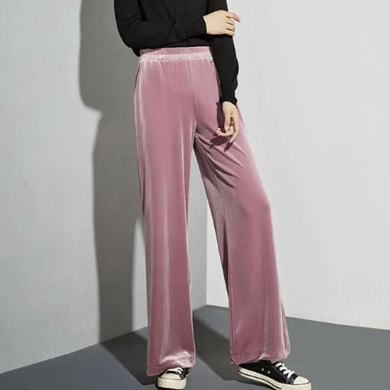 2020 зимние женские бархатные широкие брюки ретро с высокой талией размера плюс