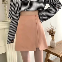 women summer solid color elegant office lady skirt new fashion female casual button patchwork high waist a line mini short skirt